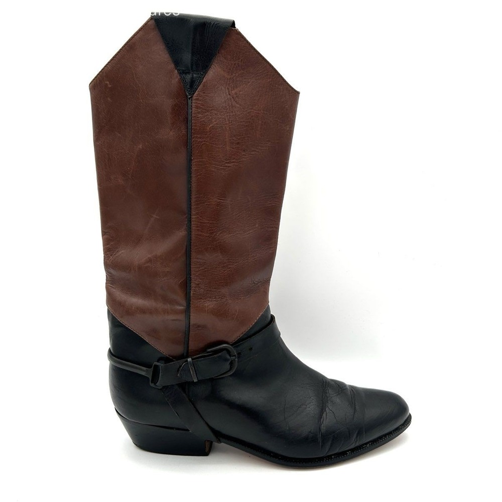 Vintage Bertie Italy Black Brown Leather Harness Riding Boots EU 39 Size 8.5